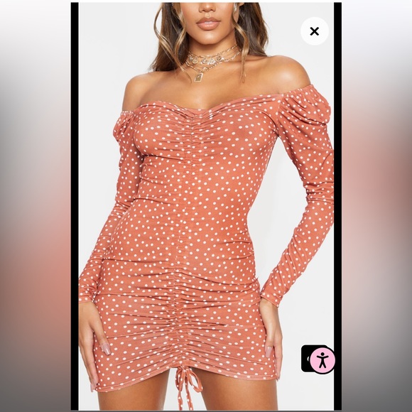 PrettyLitttle Thing Polka Dot Ruched Long Sleeve Bodycon Dress in the Size 2 - Picture 1 of 5